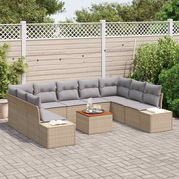 vidaXL Gartensofa-set mit Kissen 10 pcs Beige Poly-Rattan