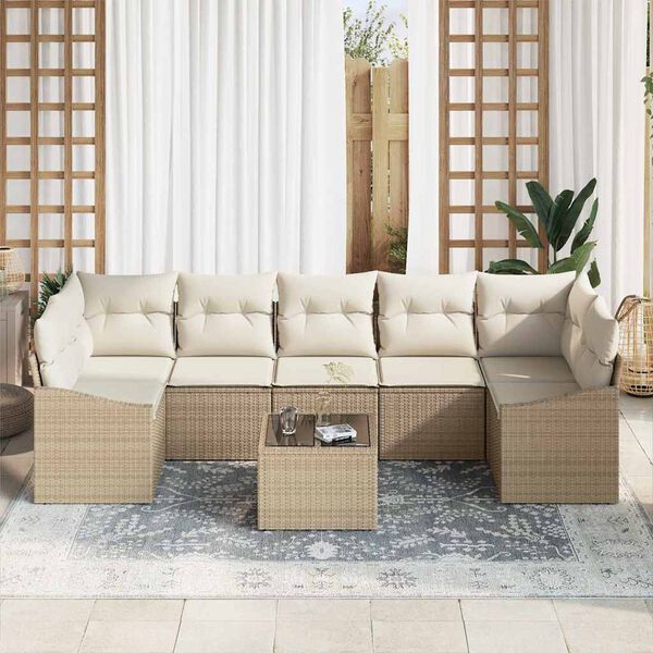 vidaXL Sofa Set mit Kissen Beige und Creme 55 x 55 x 37 cm Poly Rattan