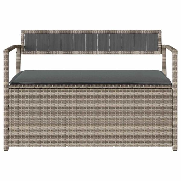 vidaXL Gartenbank mit Stauraum und Kissen Grau Poly Rattan
