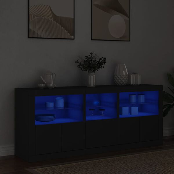 vidaXL Sideboard mit LED-Leuchten Schwarz 162x37x67 cm