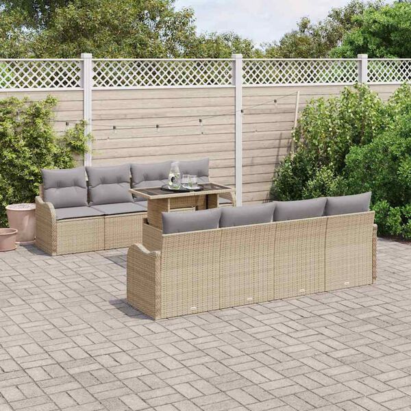 vidaXL Gartensofa-set mit Kissen 7 pcs Beige und Grau Poly-Rattan