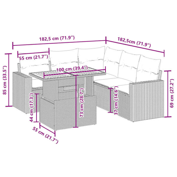 vidaXL 6-tlg. Garten-Sofagarnitur mit Kissen Beige Poly Rattan