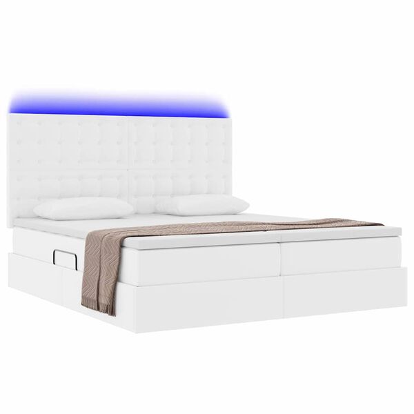 vidaXL Bett mit Stauraum und LED Reinwei&szlig; 200 x 200 cm Kunstleder