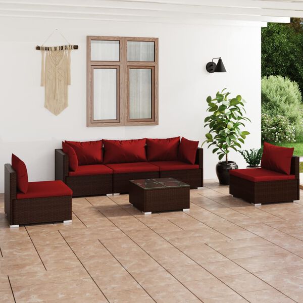 vidaXL 6-tlg. Garten-Lounge-Set mit Auflagen Poly Rattan Braun