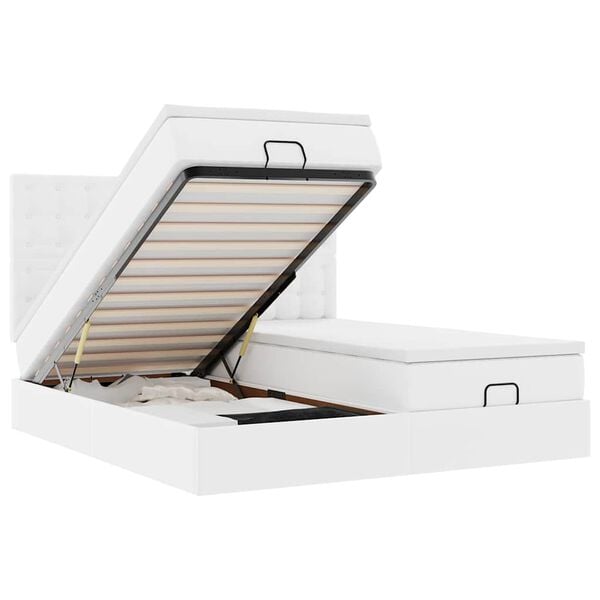 vidaXL Ottoman-Bett mit Matratzen & LEDs Reinweiß 180x200cm Kunstleder