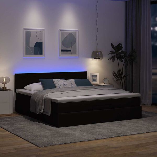 vidaXL Ottomane Bett mit Matratze & LEDs Dunkelbraun 180x200 cm Stoff