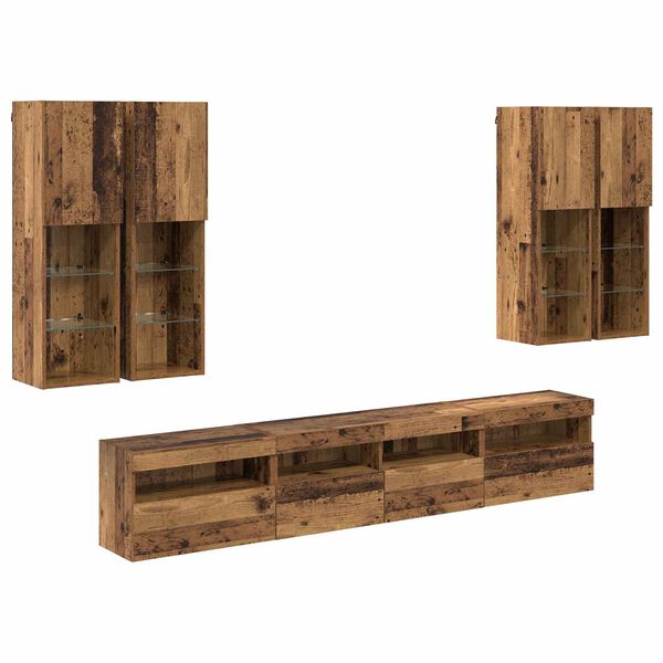 vidaXL TV-Wandschrank-Set mit LED-Lichtern Wandmontiert 7 pcs Altholz