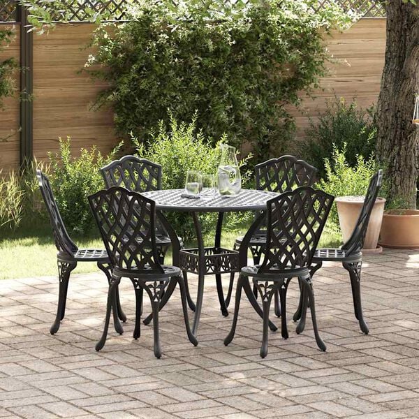 vidaXL Garten Essgruppe 7 pcs Schwarz Aluminium