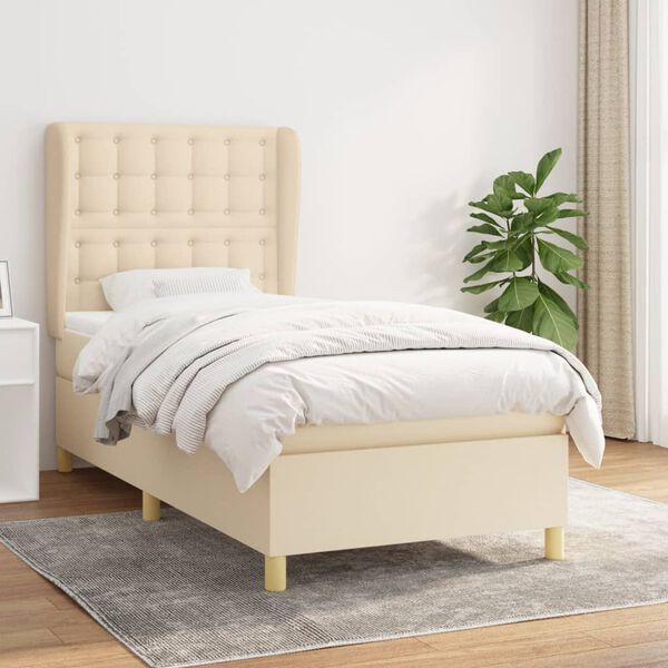 vidaXL Boxspringbett mit Matratze Creme 90x200 cm Stoff