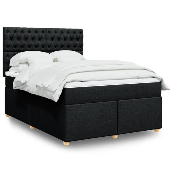 vidaXL Boxspringbett mit Matratze Schwarz 140x190 cm Stoff