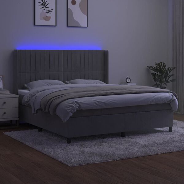 vidaXL Boxspringbett mit Matratze & LED Hellgrau 180x200 cm Samt