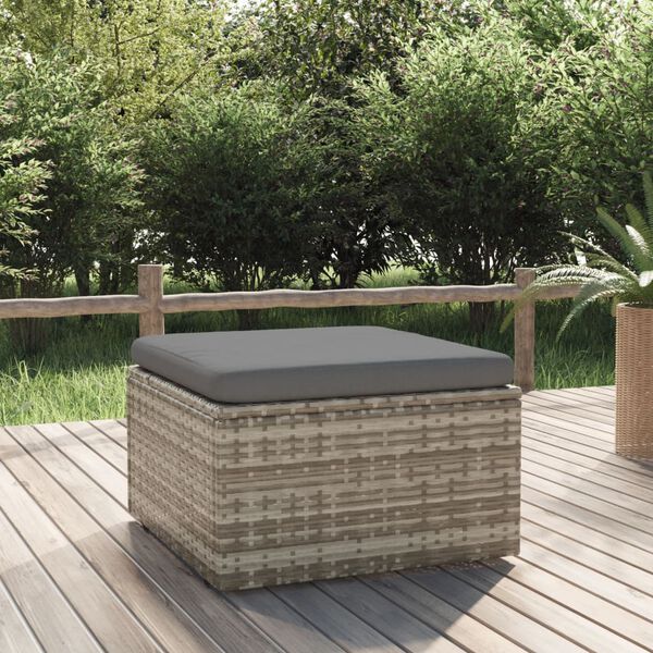vidaXL Gartenhocker mit Kissen Grau 55x55x30 cm Poly Rattan
