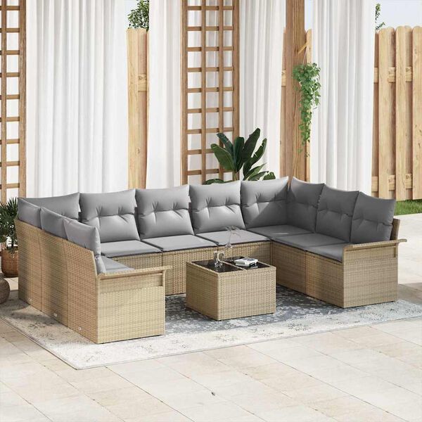 vidaXL Gartensofa-set mit Kissen 10 pcs Beige Poly-Rattan