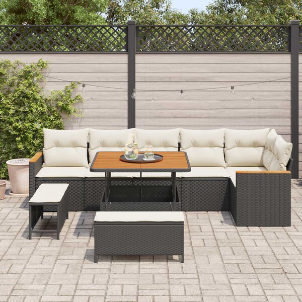 vidaXL Gartensofa-set 9 pcs Schwarz Poly-Rattan