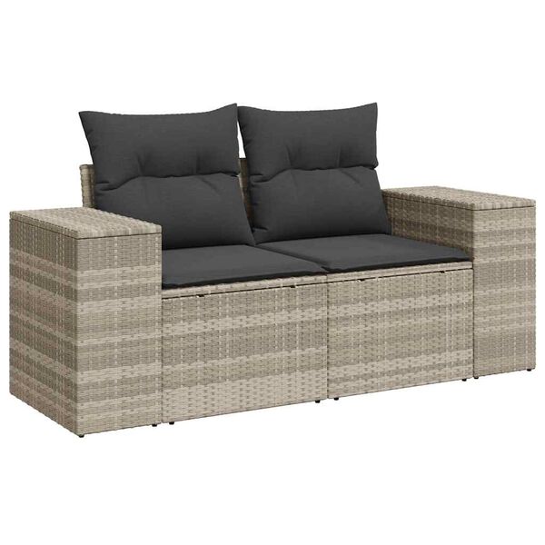 vidaXL 3-tlg. Garten-Sofagarnitur mit Kissen Hellgrau Poly Rattan