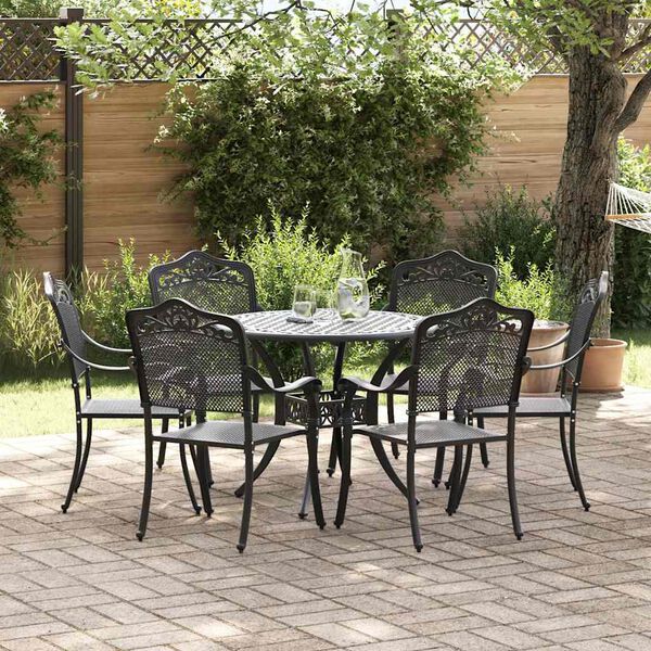 vidaXL Garten Essgruppe 7 pcs Schwarz Aluminium