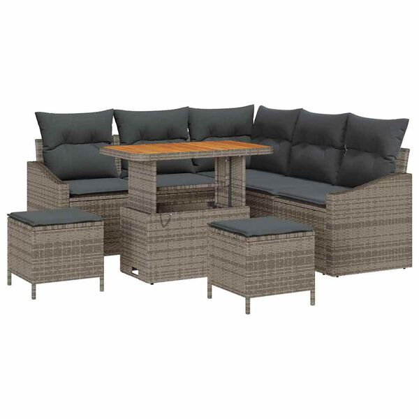 vidaXL Gartensofa-set mit Kissen mit Speicher 8 pcs Grau Poly Rattan