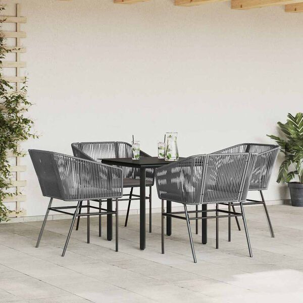 vidaXL 5-tlg. Garten-Essgruppe mit Kissen Grau Poly Rattan Glas