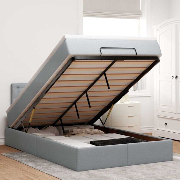 vidaXL Ottoman-Bett mit Matratze & LEDs Hellgrau 120x200 cm Stoff