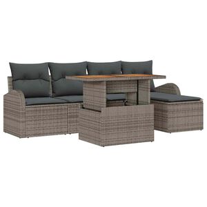 vidaXL Garten-Sofa-Set mit Speicher 6 pcs Grau Poly Rattan