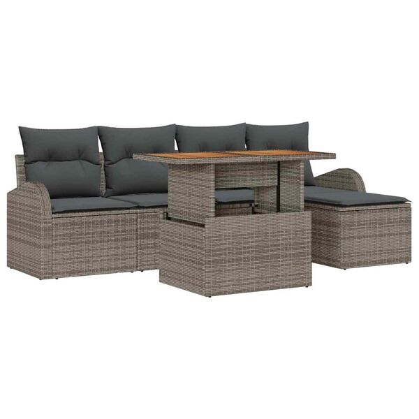 vidaXL Garten-Sofa-Set mit Speicher 6 pcs Grau Poly Rattan