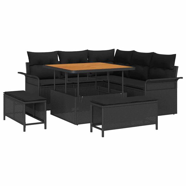 vidaXL Garten-Sofa-Set mit Kissen mit Speicher 8 pcs Schwarz
