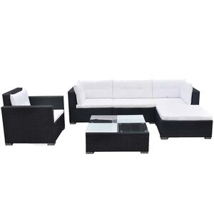vidaXL 6-tlg. Garten-Lounge-Set mit Auflagen Poly Rattan Schwarz