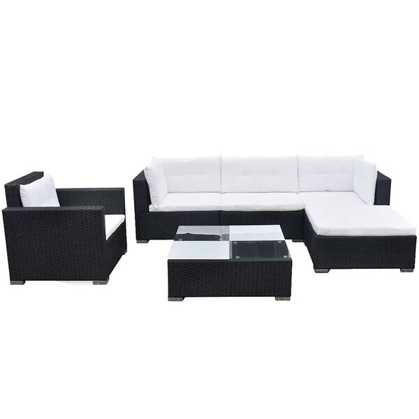 vidaXL 6-tlg. Garten-Lounge-Set mit Auflagen Poly Rattan Schwarz