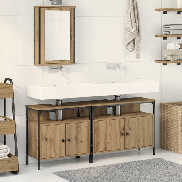 vidaXL Badezimmer Waschbeckenm&ouml;bel mit Regal 3 pcs Braun Holzwerkstoff