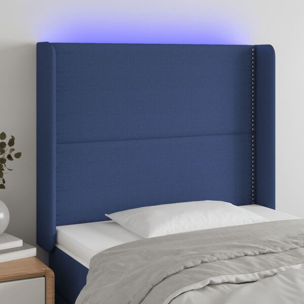 vidaXL LED Kopfteil Blau 83x16x118/128 cm Stoff