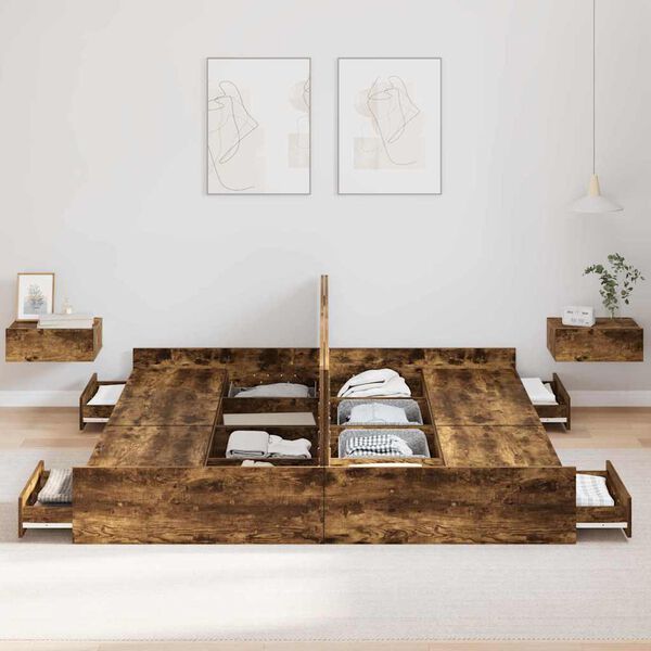 vidaXL Aufbewahrungsbettgestell Ger&auml;ucherte Eiche 180 x 200 cm