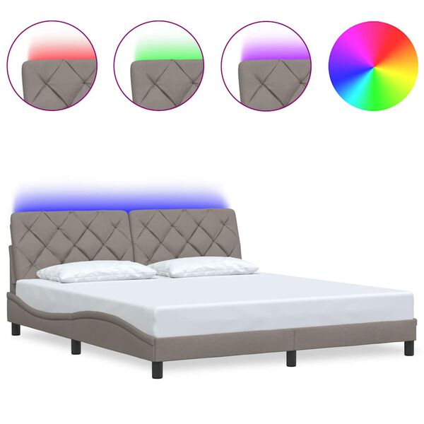 vidaXL Bettgestell mit LED ohne Matratze Taupe 180x200 cm Stoff