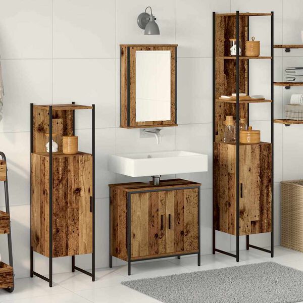 vidaXL Badezimmerm&ouml;bel-Set mit Regal mit T&uuml;r 4 pcs Braun Holzwerkstoff