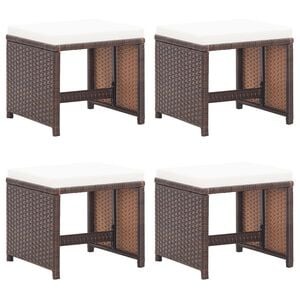 vidaXL Gartenhocker 4 Stk. mit Kissen Braun Poly Rattan