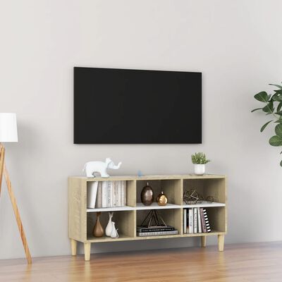 vidaXL TV-Schrank mit Massivholz-Beine Weiß Sonoma-Eiche 103,5x30x50cm