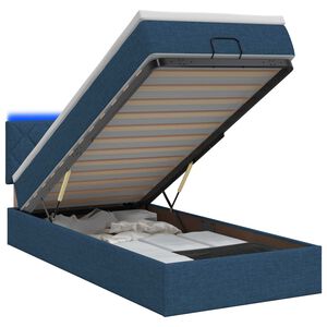 vidaXL Ottoman-Bett mit Matratze und LED Blau 90 x 190 cm Stoff