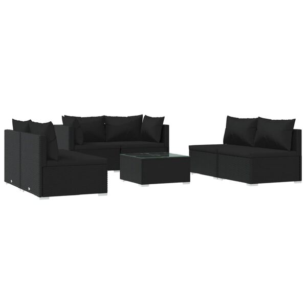 vidaXL 7-tlg. Garten-Lounge-Set mit Kissen Poly Rattan Schwarz