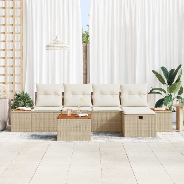 vidaXL Garten-Sofa-Set mit Kissen 6 pcs Beige Poly Rattan