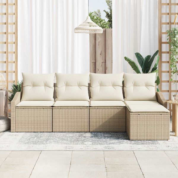 vidaXL Sofa Set mit Kissen 5 pcs Beige und Creme Poly-Rattan