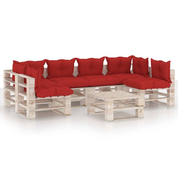 vidaXL 7-tlg. Garten-Lounge-Set aus Paletten mit Kissen Kiefernholz