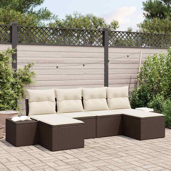 vidaXL Gartensofa-set mit Kissen 6 pcs Braun Poly-Rattan