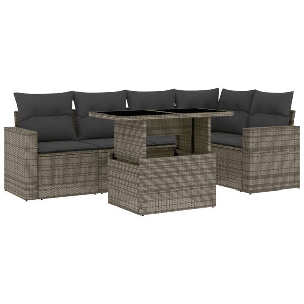 vidaXL 6-tlg. Garten-Sofagarnitur mit Kissen Grau Poly Rattan