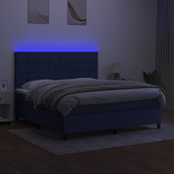 vidaXL Boxspringbett mit Matratze & LED Blau 180x200 cm Stoff