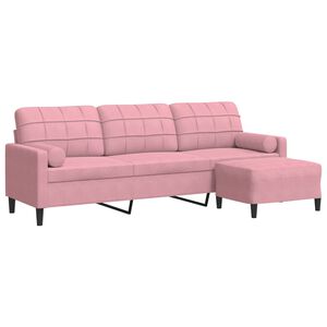 vidaXL 3-Sitzer-Sofa mit Hocker Rosa 210 cm Samt