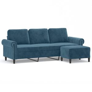vidaXL 3-Sitzer-Sofa mit Hocker Blau 180 cm Samt