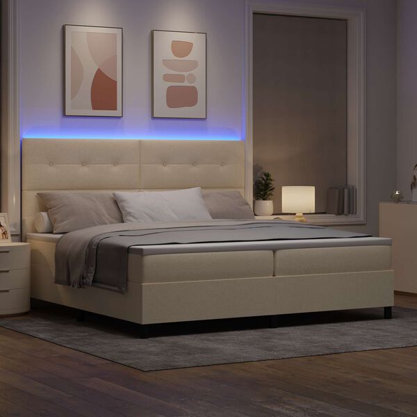 vidaXL Boxspringbett mit Matratze mit LED Creme 200 x 200 cm Stoff