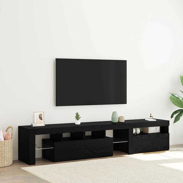 vidaXL TV-Schr&auml;nk mit LED 2 pcs Schwarz Eichen-Optik 200 x 37 x 40 cm