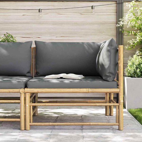vidaXL Garten-Ecksofa mit Dunkelgrauen Kissen Bambus