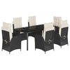 vidaXL 7-tlg. Garten-Essgruppe mit Kissen Schwarz Poly Rattan