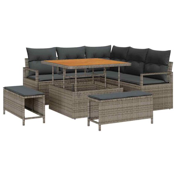 vidaXL Garten-Sofa-Set mit Kissen mit Speicher mit Kissen 8 pcs Grau
